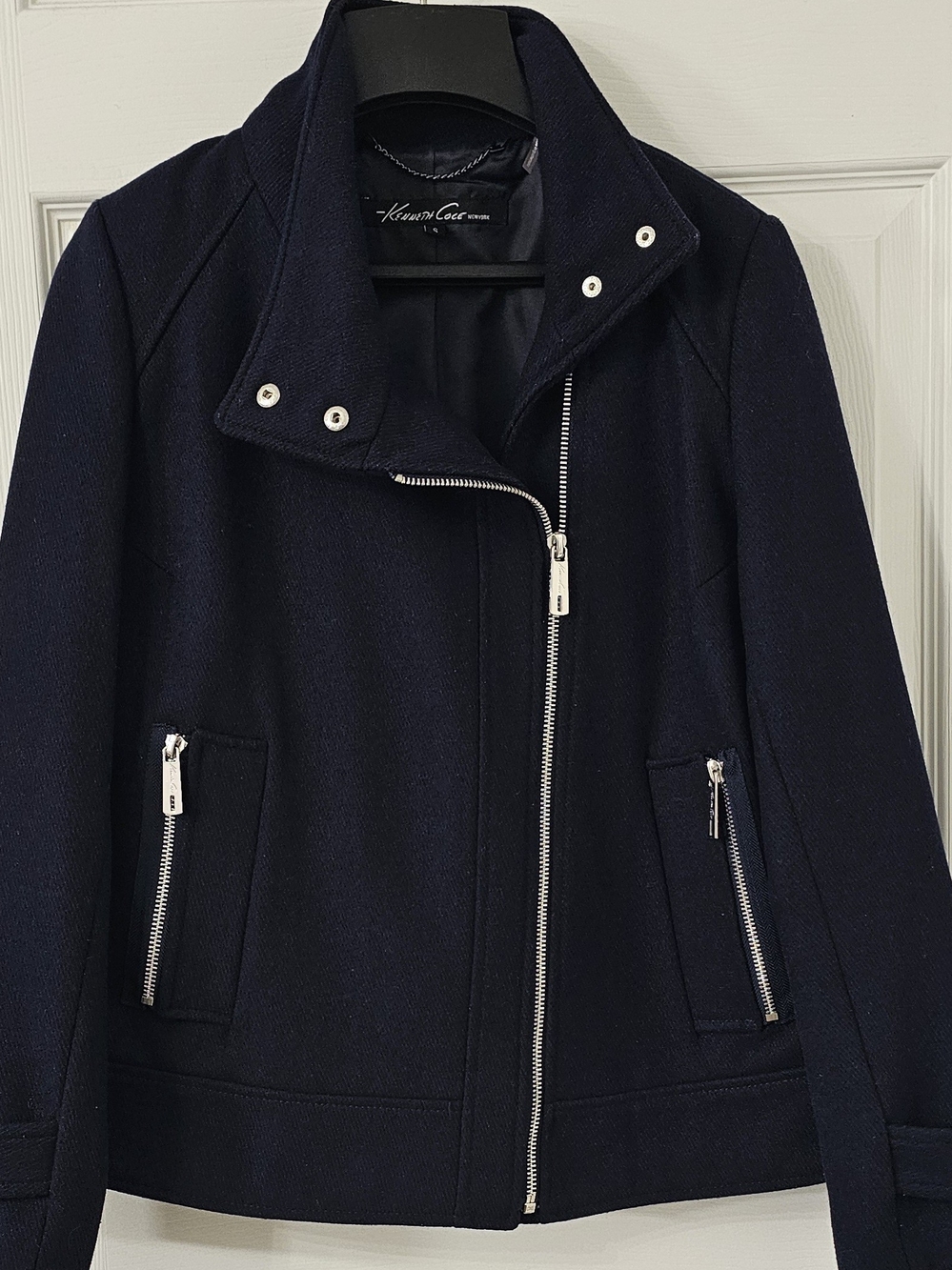 Kenneth Cole New York Navy Asymmetrical Zip Moto Jacket